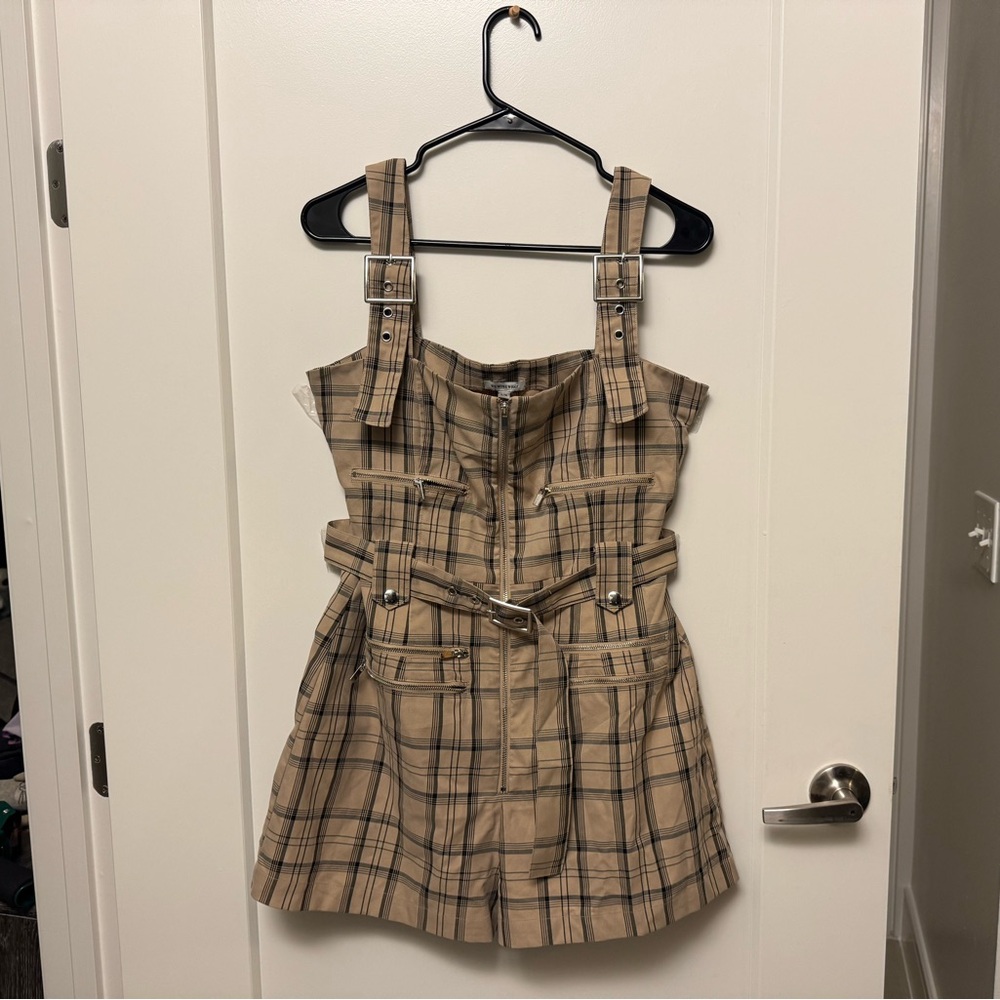 WeWoreWhat Plaid Belted Mini Romper - Size L